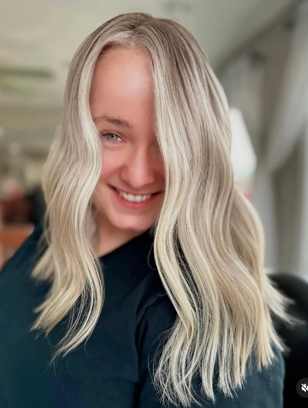 After: the finished custom blonde, styled