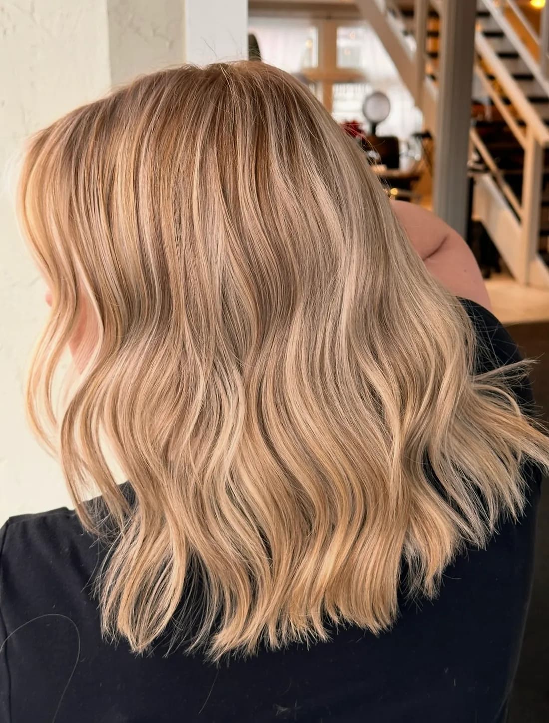 Glossy, dimensional beachy blonde color